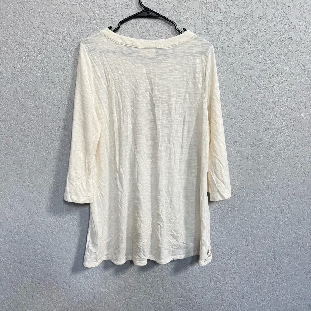 Belle Kim Gravel Embroidered Cream Tunic Top size large - Picture 4 of 5